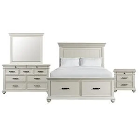 Queen Panel Storage Bed, Dresser, Landscape Mirror, and Nightstand